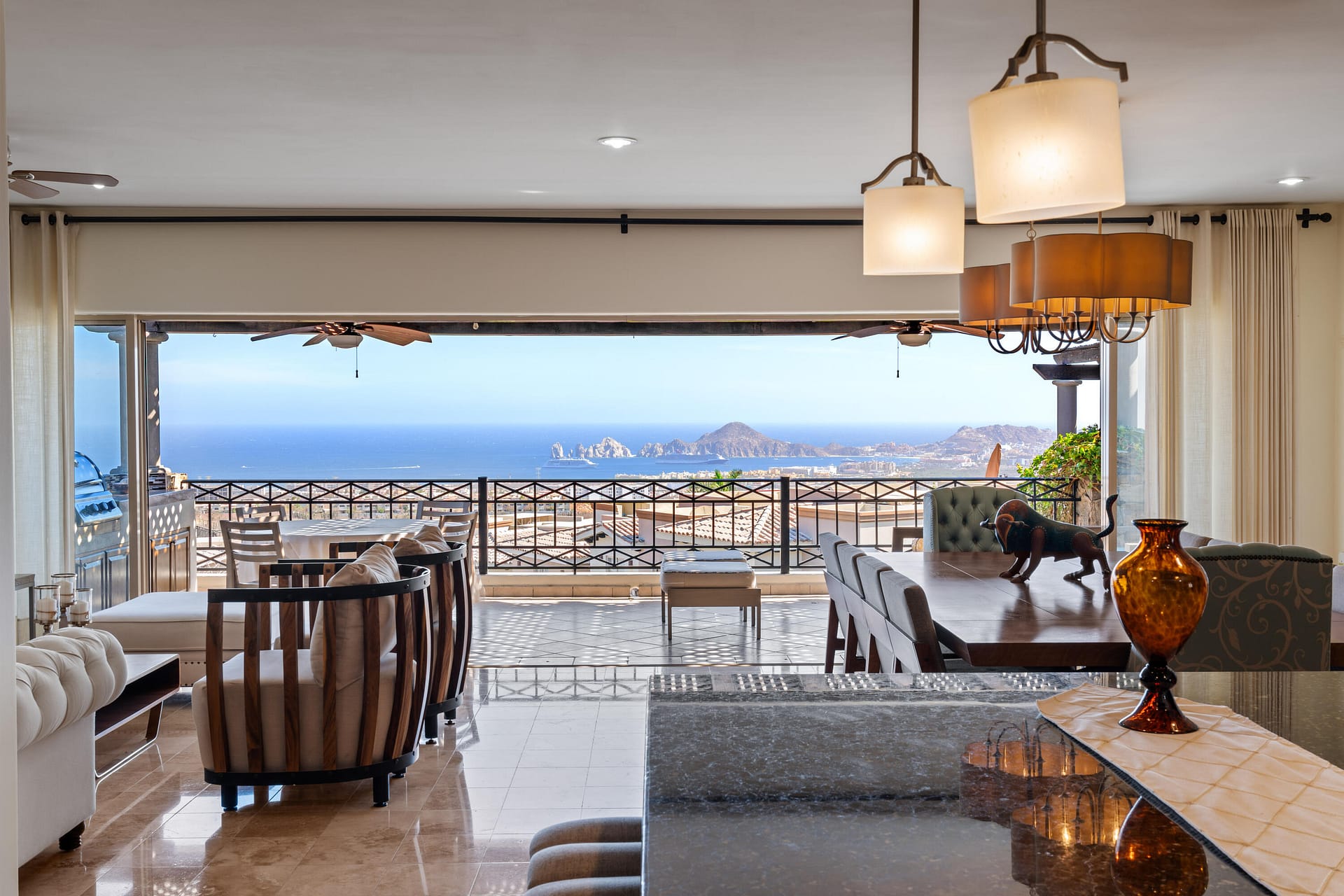 Stunning Views Directly ahead to El Arco, Cabo's world-famous natural rock formation, Very few homes in the area offer this kind of direct, unobstructed view.Casa Arch View, blends contemporary design with authentic Mexican elements, Featuring exquisite custom carpentry, polished marble and hardwood flooring, dark granite countertops with backsplashes — every detail crafted for timeless elegance. Fully appointed rooftop  with a jacuzzi, firepit, and ample space for outdoor entertaining, Solar Panels and 20,000 Lts water tank.Ventanas Phase 3 was thoughtfully designed, Whether it's the stunning Mexican Hacienda Club House, the great amenities, or the breathtaking views from the Adults-only Infinity pool, every detail here is designed to create a seamless Cabo Experience