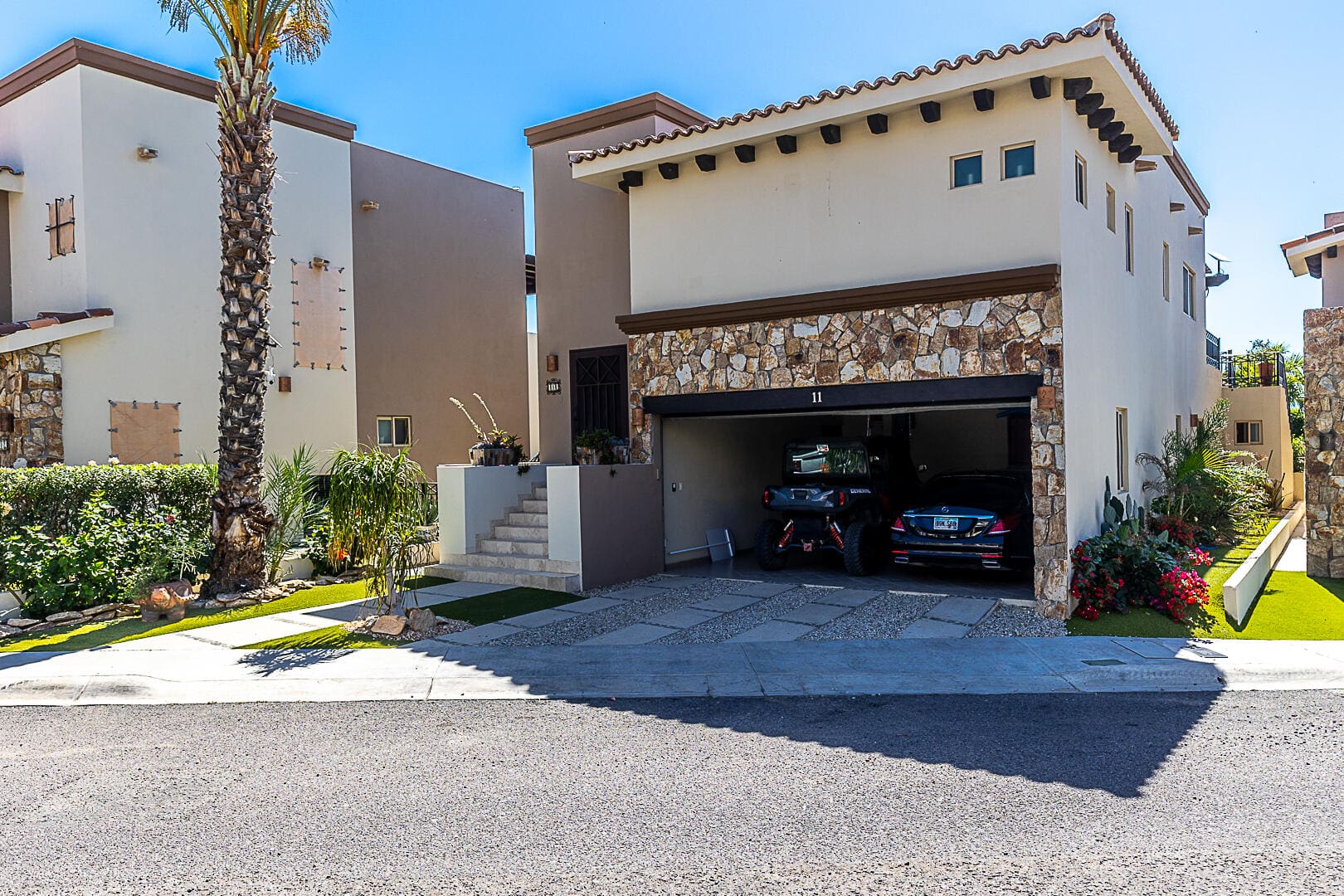 Exceptional Value Priced for Immediate Sale: A turn key Lands End-Ocean View 3 Bedroom home with an expansive 2 level floor plan in Ventanas 3A, the most sought after Phase of the Ventanas communities with the largest private Club House in El Tezal. Upstairs, Casa 11 features spacious Living Room, Dining & Kitchen areas, and a large Master Bedroom with ensuite bath, walk-in closet, & custom sliding panels that open up into the living room. Downstairs are 2 large Guest Bedrooms with ensuite baths, that open to a large Pool Patio Deck, with Outside TV Lounge, Fire Pit, BBQ area & heated Pool. Casa 11 also features a huge 600 sq ft Roof Deck with panoramic ocean views, Jacuzzi, Outside Kitchen, BBQ, Sun-Lounge area, & Lands End view Cocktail Table with bar stools to enjoy the Cabo Sunsets. Other Special Features of Casa 11: Auxillary Back-up Generator: On the rear of the roof deck is an Automatic On/Off Cummins 18 KW Propane Generator with Sound Shield and a 500 Liter Propane Tank.