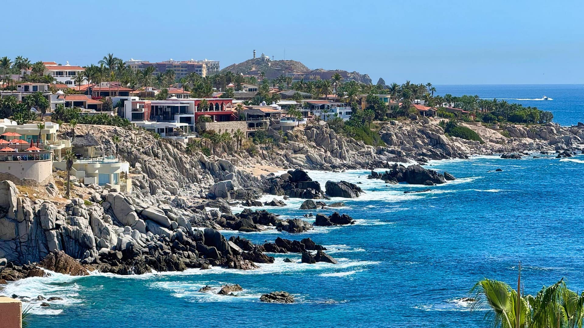 Misiones Del Cabo  Oceanfront, Ocean View, Resort Condominium. (See Video)1,665 sq. ft., 2 Bedrooms, 2 Bathrooms, Fully Furnished and Equipped. 190 sq. ft. East Facing Terrace with Spectacular Ocean Views including White Water, Blue Water to Horizon. Sunrise, Moonrise, Whales, Mobula Rays, Cruise Ships, Mega Yachts, Tour Boats, Pleasure Craft.5 minute Walk to Monument Surfing Beach or Cabo Bello Snorkeling Beach. Lounge at Morning Pool or Sunset Pool. Both with Kitchen and Swim Up Bars.  Walk to Top Rated Restaurants: Sunset Mona Lisa, Cape Hotel, Soul to Table, Puerta Vieja, and more. Quick drive to New Fresco Supermarket, Home Depot. Costco, Walmart or Downtown Golden Zone all within 5 KM. Excellent, High Demand Vacation Rental Potential.